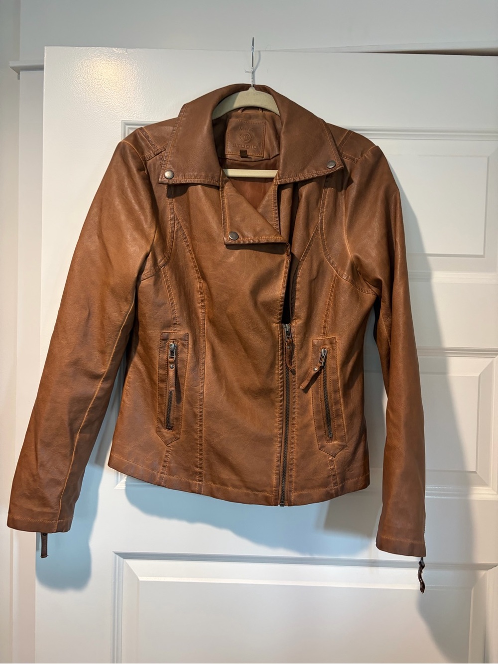 Max Studio Tan Faux Leather Moto Jacket